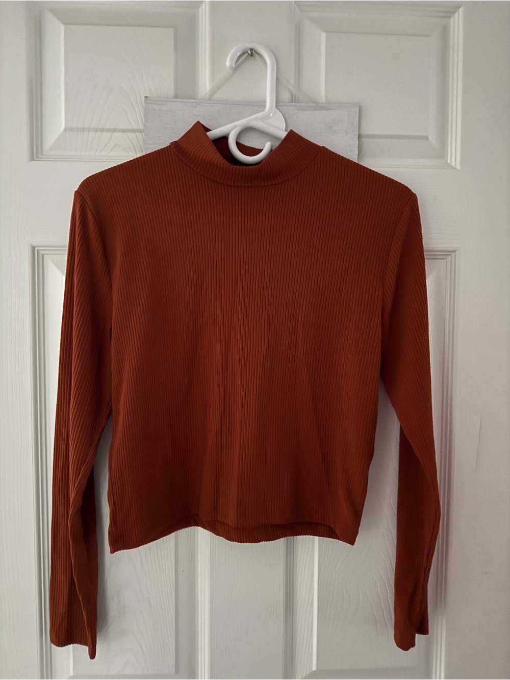 Women's Rust Ribbed Mock Neck Long Sleeve Top